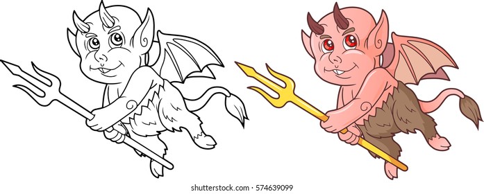 funny demon with a trident in his hand