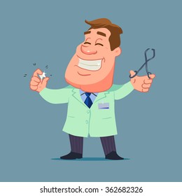 funny dentist, cartoon character, vector illustration, isolated background