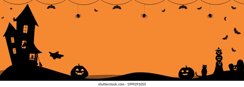 Diseño divertido con gatos, calabazas, fantasmas para Halloween. Para un cartel, diseño de página, anuncio, texto, título. Ilustración vectorial festiva sobre un fondo rojo.