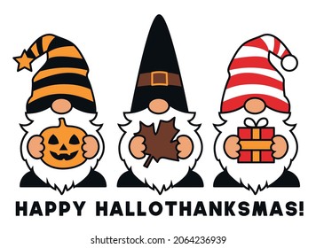 Funny Design Saying "Happy Hallothanksmas". Funny Design for Halloween, Thanksgiving Day and Christmas