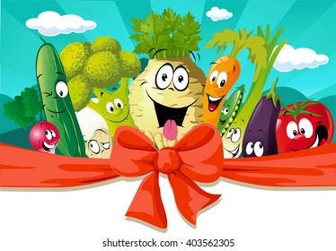 funny design with vegetable - horizontal banner vector illustration