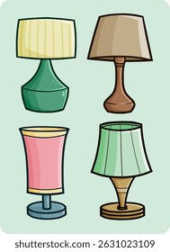 Funny desk lamp cartoon illustration collection	