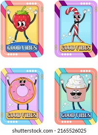 Funny dessert character banners illustration