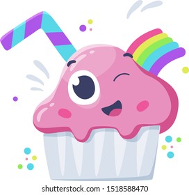 Funny dessert character. Illustration isolated on white background. Cute smiling sweet emoticon