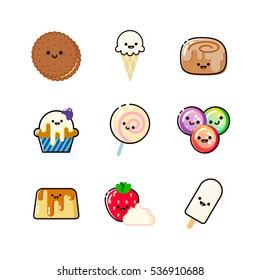 Funny dessert icon collection with faces