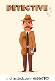 Funny detective character. Cartoon vector illustration
