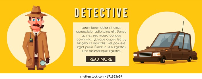 Funny detective character. Cartoon vector illustration