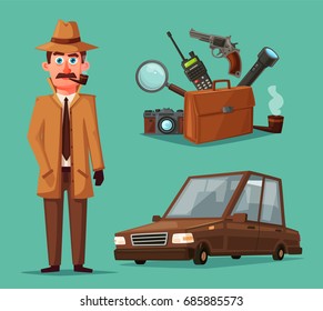Funny detective character. Cartoon vector illustration