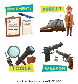 Funny detective character. Cartoon vector illustration