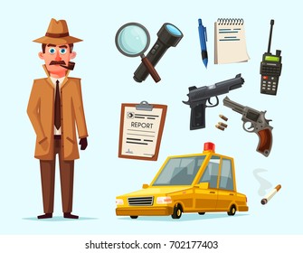 Funny Detective Character Cartoon Vector Illustration Stock Vector