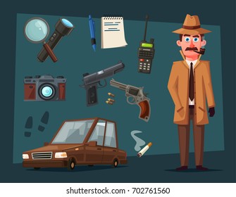 Gracioso personaje detective. Ilustración vectorial de dibujos animados