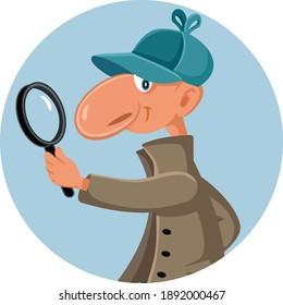 Funny Detective Looking through a Magnifying Glass. Private investigator searching for clues in a case
