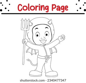 funny devil  cartoon coloring page. Halloween coloring book for kids
