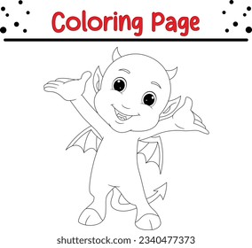 funny devil  cartoon coloring page. Halloween coloring book for kids