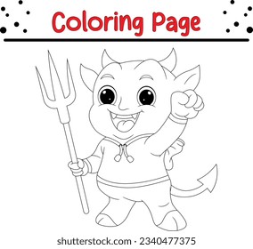 funny devil  cartoon coloring page. Halloween coloring book for kids