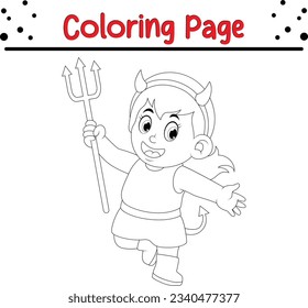funny devil  cartoon coloring page. Halloween coloring book for kids