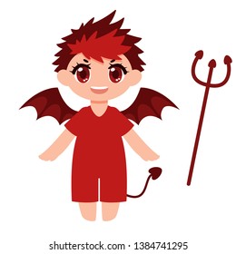 Funny devil isolated on white background. Character in anime style. Vector illustration in cartoon style