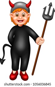 funny devils cartoon standing bring weapons with laughing