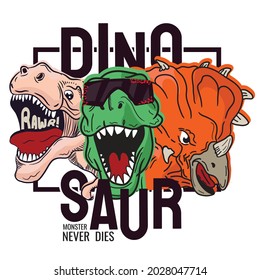  Diversos dinosaurios divertidos roar la etiqueta de diseño original Vector para vintage Cómo ilustrar el color aislado diseño de camisetas de fondo blanco para impresión.