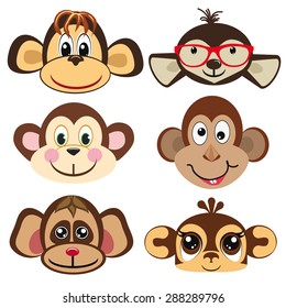funny differently monkey. face of monkeys. vector.