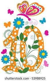 Funny digit 10 with flowers and butterflies