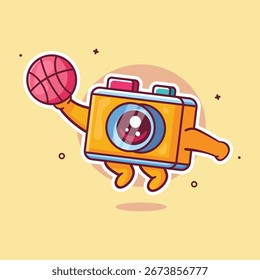 funny digital camera character mascot playing basketball isolated cartoon