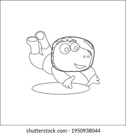 Funny dino astronaut in space. Dinosaur in outer space. Vector hand-drawn coloring children's illustration. Creative vector Childish design for kids activity colouring book or page.