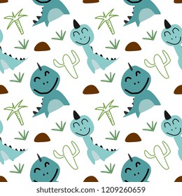 Funny dino seamless pattern for baby and kids fashion print vector illustration.