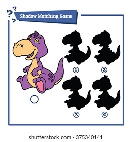 funny dino shadow  game. Vector illustration of shadow matching game with  cartoon dinosaur  for children