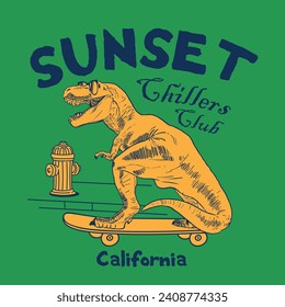 funny dino skater design with sunglasses