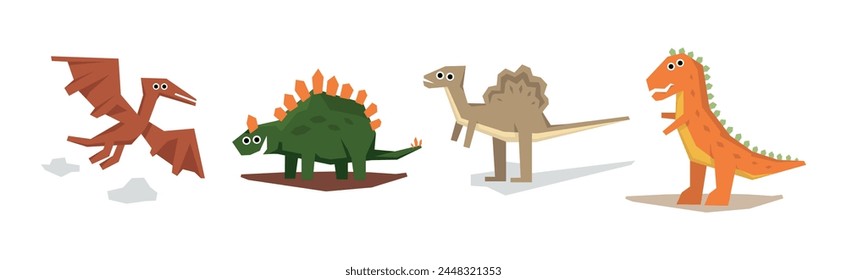 Funny Dinosaur Animal as Prehistoric Wild Beast Vector Set