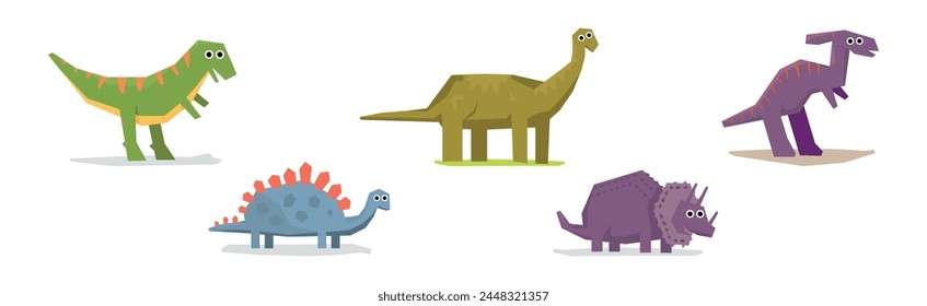 Funny Dinosaur Animal as Prehistoric Wild Beast Vector Set