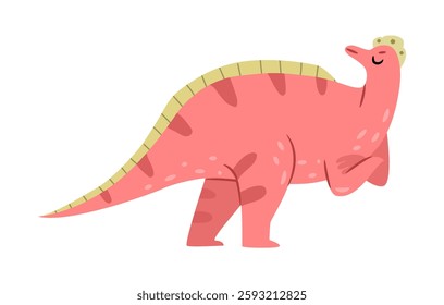 Funny dinosaur with arms folded on chest, isolated creature with crests on pate and back expressing displeasure by turning head to side. Vector Jurassic reptile, cute dino or Pelorosaurus species