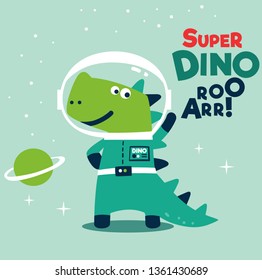 Funny dinosaur astronaut vector illustration