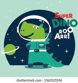 Funny dinosaur astronaut vector illustration