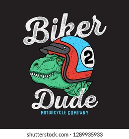 Funny dinosaur biker vector. T-shirt graphic design