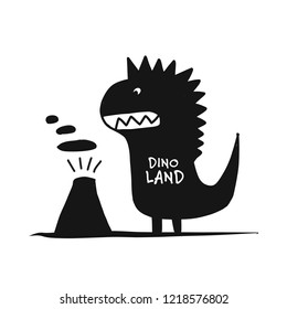 Funny dinosaur, black silhouette, childish style for your design