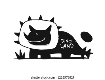 Funny dinosaur, black silhouette, childish style for your design