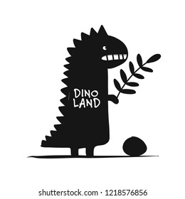 Funny dinosaur, black silhouette, childish style for your design