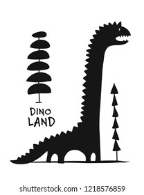 Funny dinosaur, black silhouette, childish style for your design