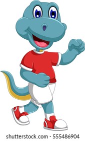 funny dinosaur cartoon jogging