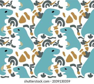 Funny dinosaur cartoon seamless pattern for kid fashion and decor.