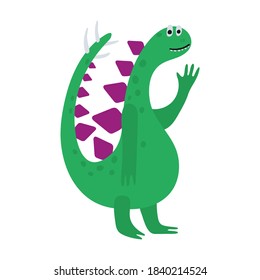 Funny dinosaur in cartoon style isolated on a white background. Bright cute animal characters for kids. Vector illustration