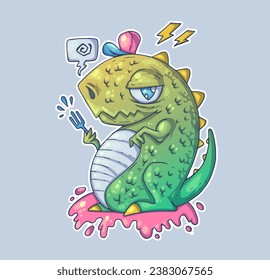 Funny dinosaur. Cartoon vector character. Trendy style. Vector illustration.