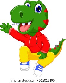 funny dinosaur cartoon waving
