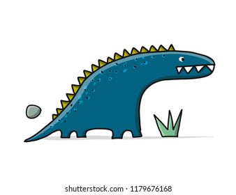 Funny dinosaur, childish style. Sketch for your design