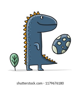 Funny dinosaur, childish style. Sketch for your design