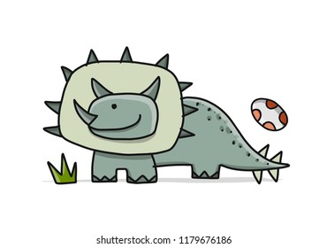 Funny dinosaur, childish style. Sketch for your design