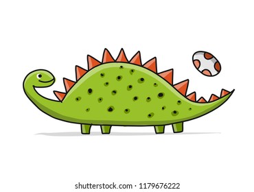Funny dinosaur, childish style. Sketch for your design