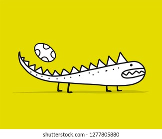 Funny dinosaur, childish style. Sketch for your design